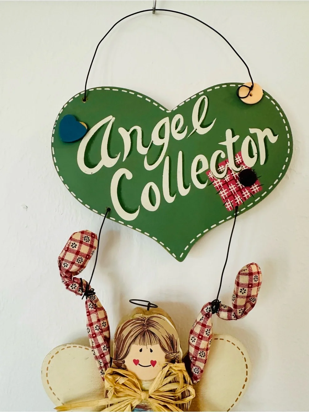 Vintage 90’s Folk Art Primitive Angel Collector Wall Hanging